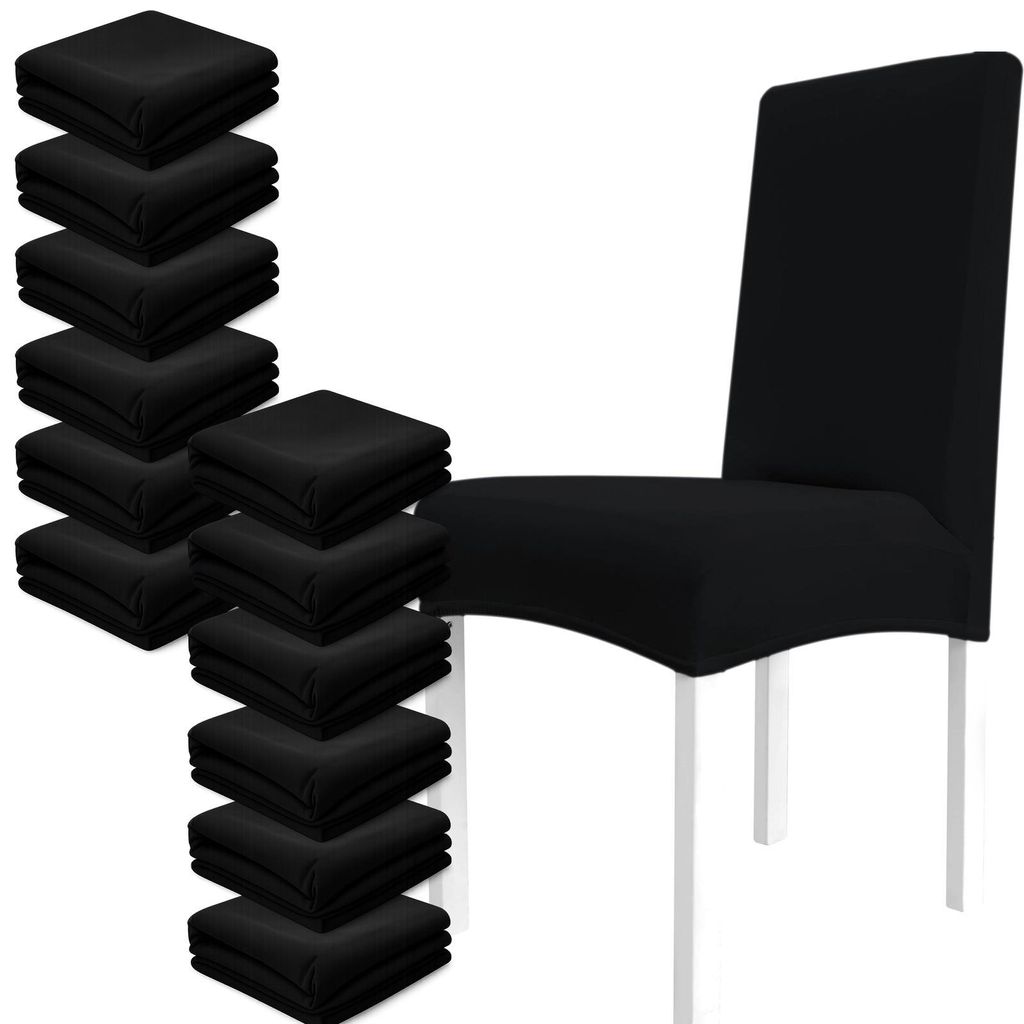 Stuhlhussen Stuhlbezug Elastisch 12er Set Schwarz Universal Schonbezug Stretch Bezug für Esszimmer Küchenstuhl