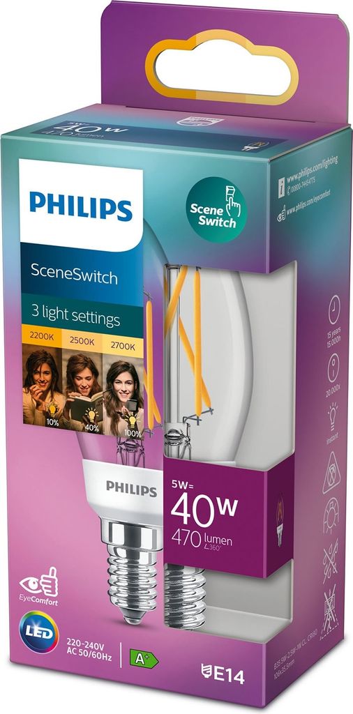 LED SceneSwitch E14 P45 Crown 40-18-9W Klar Produktbild 