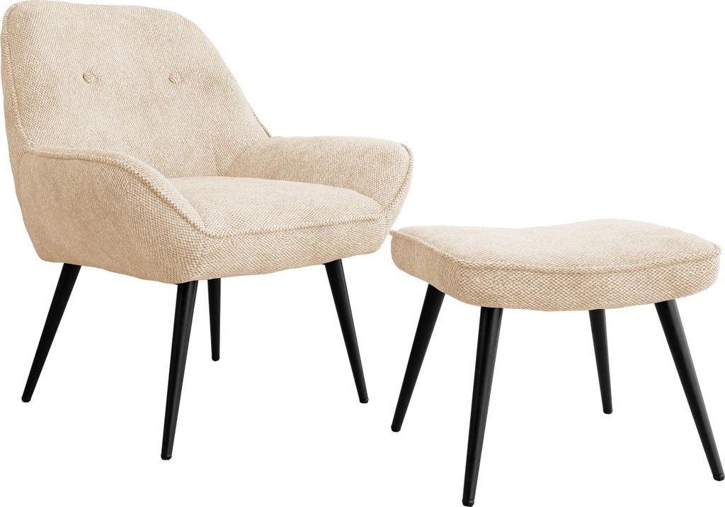 MIRJAN24 Ohrensessel mit Hocker Zorto, Stilvoll Lesesessel, Relaxsessel mit Hocker, Stilvoll Polstersessel Set (Farbe: Sea 140)