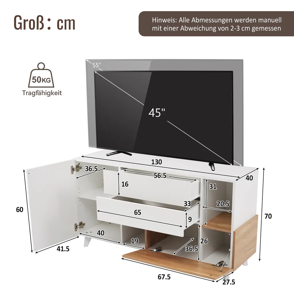 Buffet de Rangement Gain de Place Blanc et Bois - Commode Moderne Merax 130