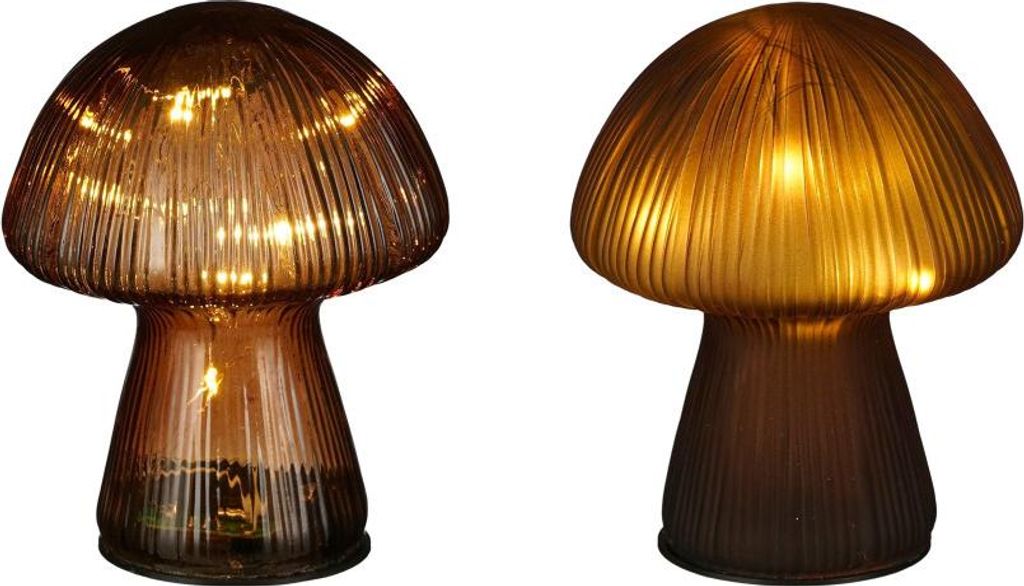 Mica Decorations LED Deko Lampe Glas Pilz Ø 12 x 15 cm braun 2-fach sortiert