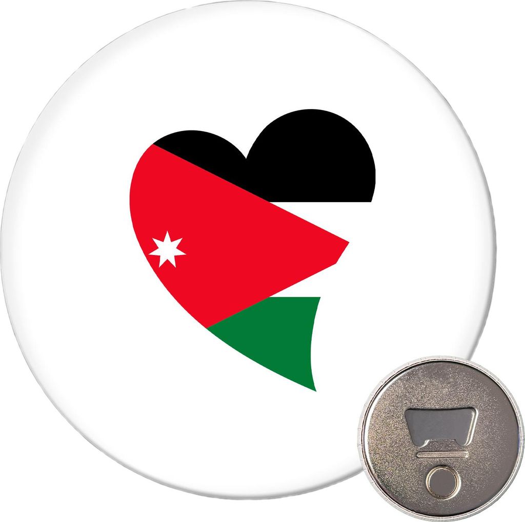 Huuraa Magnet Jordanien Flagge Herz 59mm Kühlschrankmagnet rund Flaschenöffner Geschenkidee
