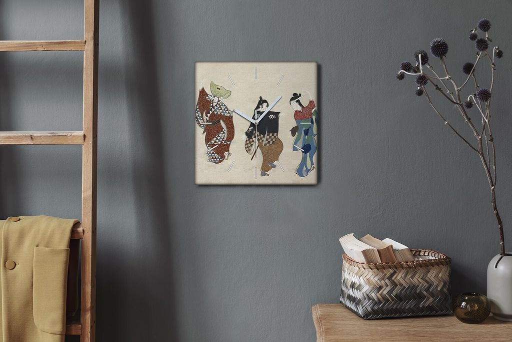 Coloray Hodiny Unikátní 30x30 cm Tiché hodiny Pro obývací pokoj a kuchyň Nástěnné hodiny Plátno Bílé ručičky hodin - Žena kimono