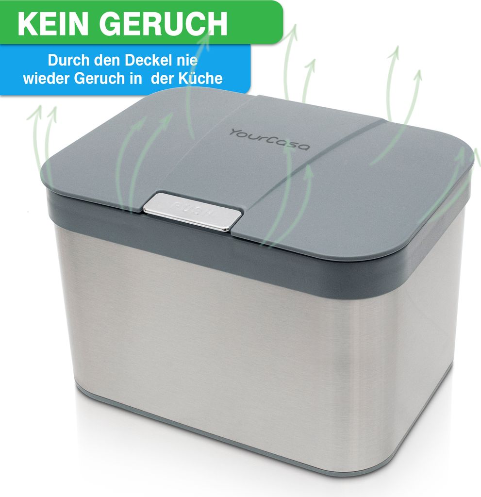 Komposteimer Für Küche, 3,5 L – Mit Deckel, Aufhängung Für Schranktür | Edelstahl, Schwarz