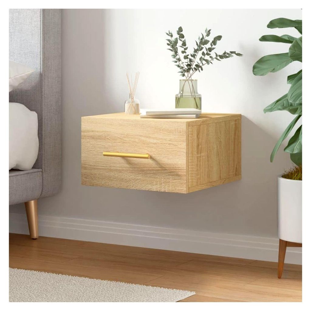 Nachtschrank aus Holz 35x35x20 cm Sonoma-Eiche Hängend Nachttisch für Arbeitszimmer Beistelltisch mit Stauraum für Zeitschriften Möbel für Sch...