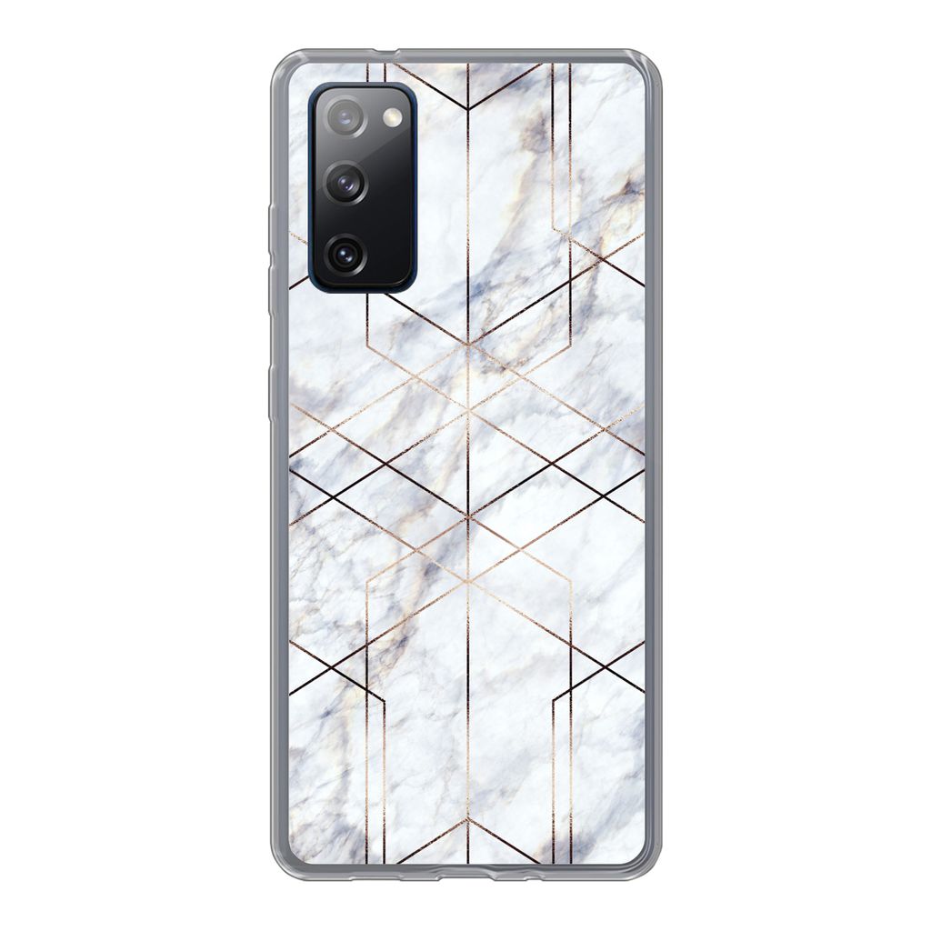MuchoWow Handyhülle Schutzhülle Hülle für Samsung Galaxy S20 FE Marmor - Gold - Weiß Silikon Softcase Handy Hülle - Abdeckung