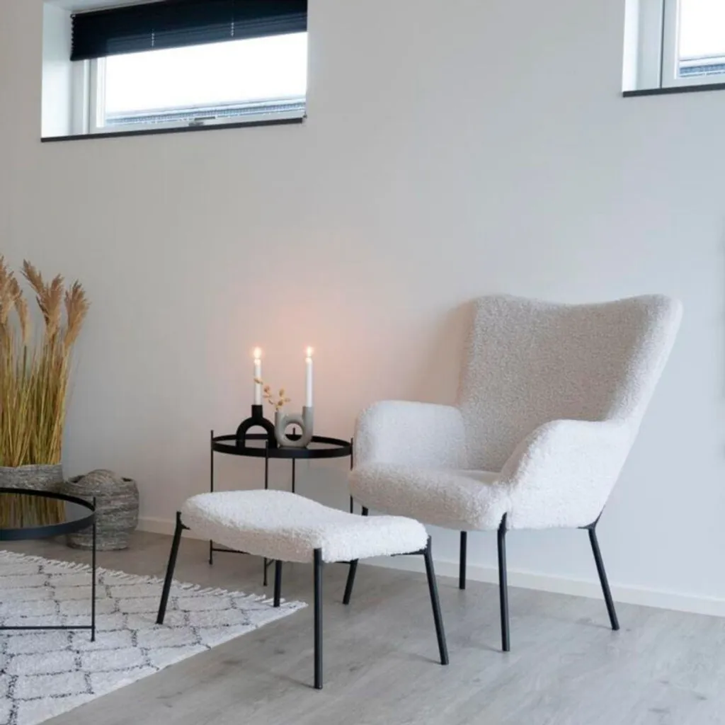 Fauteuil de lecture Glasgow blanc imitation peau de mouton chic - 12
