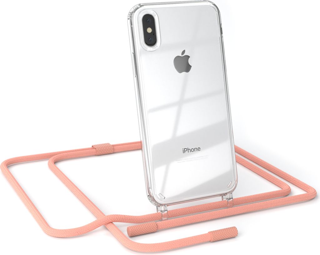 EAZY CASE Handykette für Apple iPhone X / XS, Clear Case aus Silikon, mit Umhängeband, abnehmbare Endstücke, Handyband in Rosa