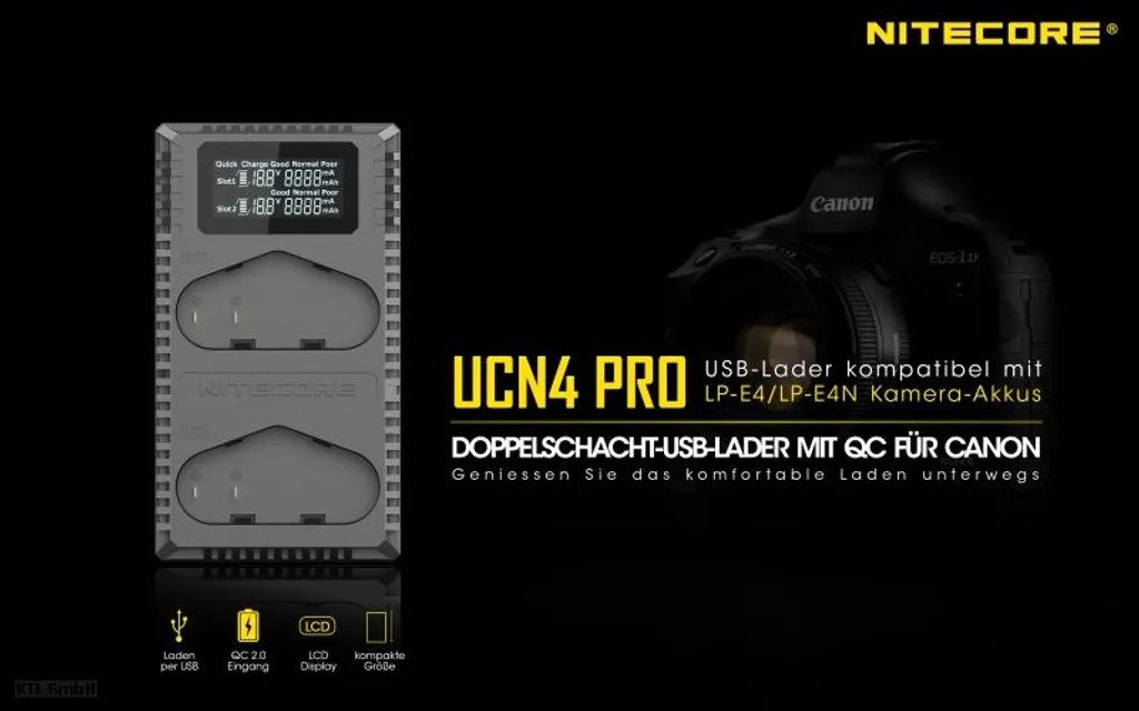 Chargeur Rapide Nitecore UCN4 PRO avec Écran LCD pour Gamme Canon 1D - 2