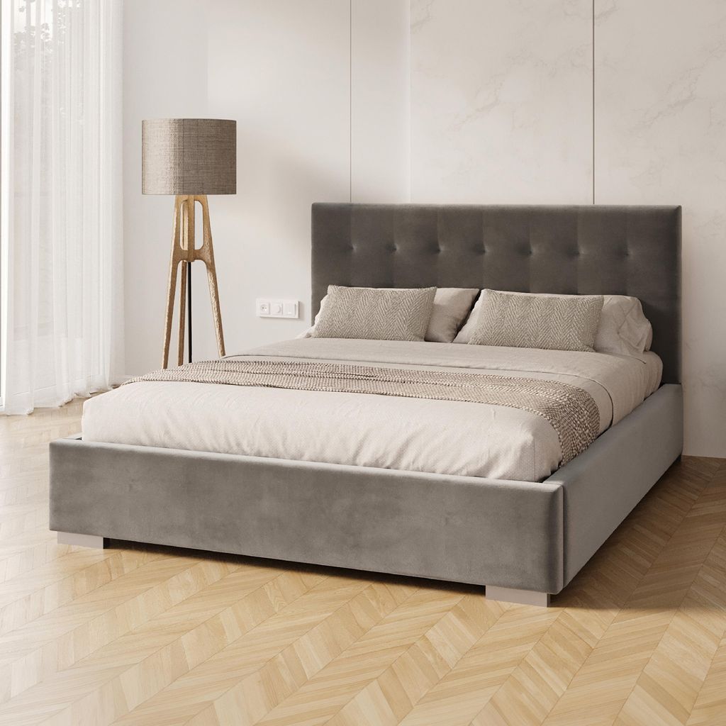 FDM Bett GRACE Paris 120x200 cm Polsterbett mit Lattenrost aus Metall Bettkasten Stauraumbett Samt steel