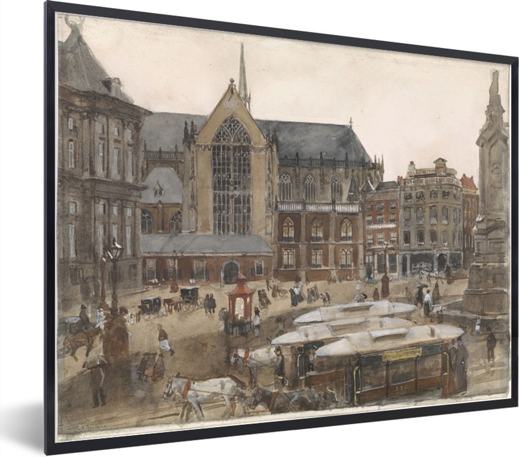 MuchoWow Gerahmtes Poster Dam-Platz in Amsterdam - Gemälde von George Hendrik Breitner 40x30 cm - Poster mit Schwarzem Bilderrahmen Wandposter R...