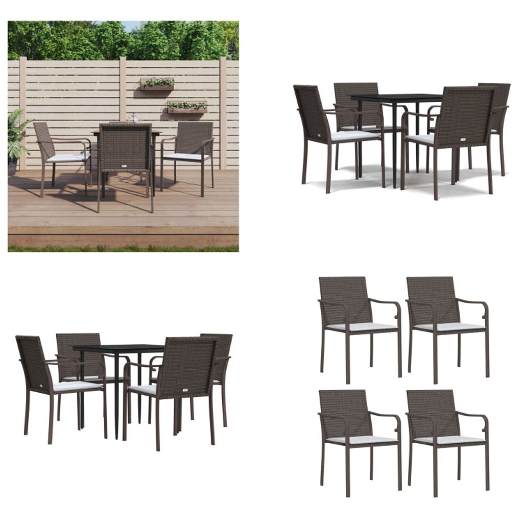 vidaXL 5 tlg. Garten Essgruppe mit Kissen Poly Rattan und Stahl - Garten Essgruppe - Garten Essgruppen - Essgruppe - Outdoor Essgruppe