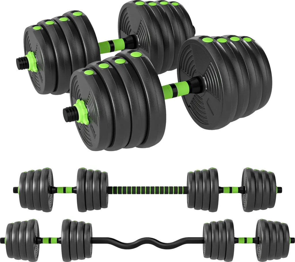 Haltères réglables 3 en 1 avec barre de liaison 30 kg à 35 kg Vert