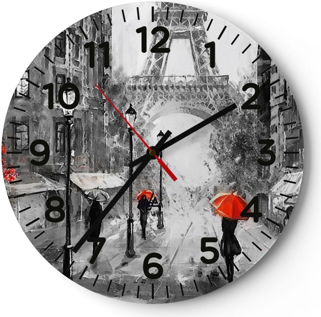 Wanduhr - Rund - Glasuhr - Paris Stadt Zuhause - 30x30cm - Schleichendes Uhrwerk - Lautlos - zum Aufhängen bereit - Dekoration Modern - Wanddekora...