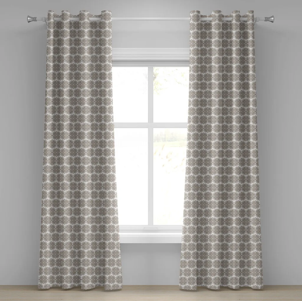 Paire de rideaux décoratifs taupe motif baroque vintage 280 x 175 cm