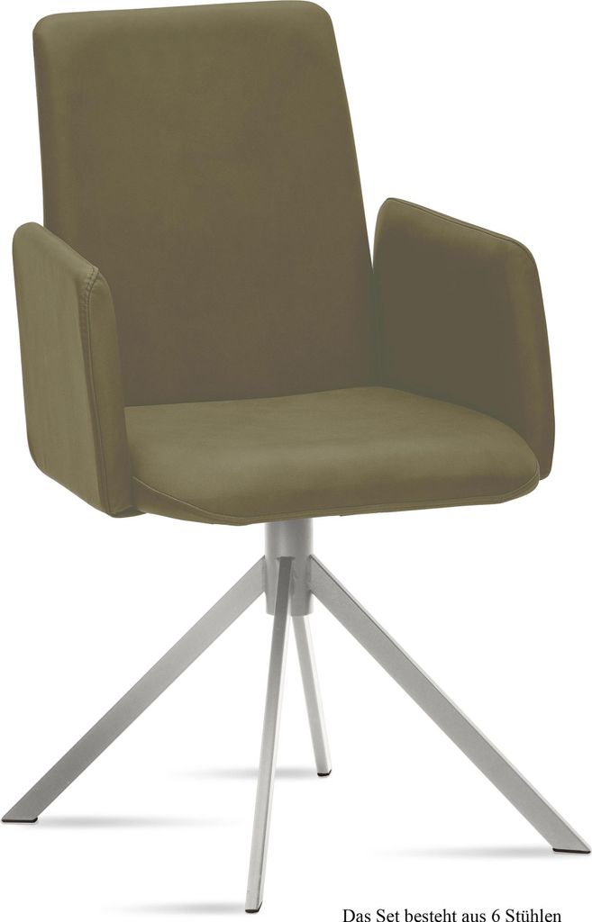 Armlehnstuhl (6er-Set) Dorina 52x92x60 Edelstahl/Olivgrün