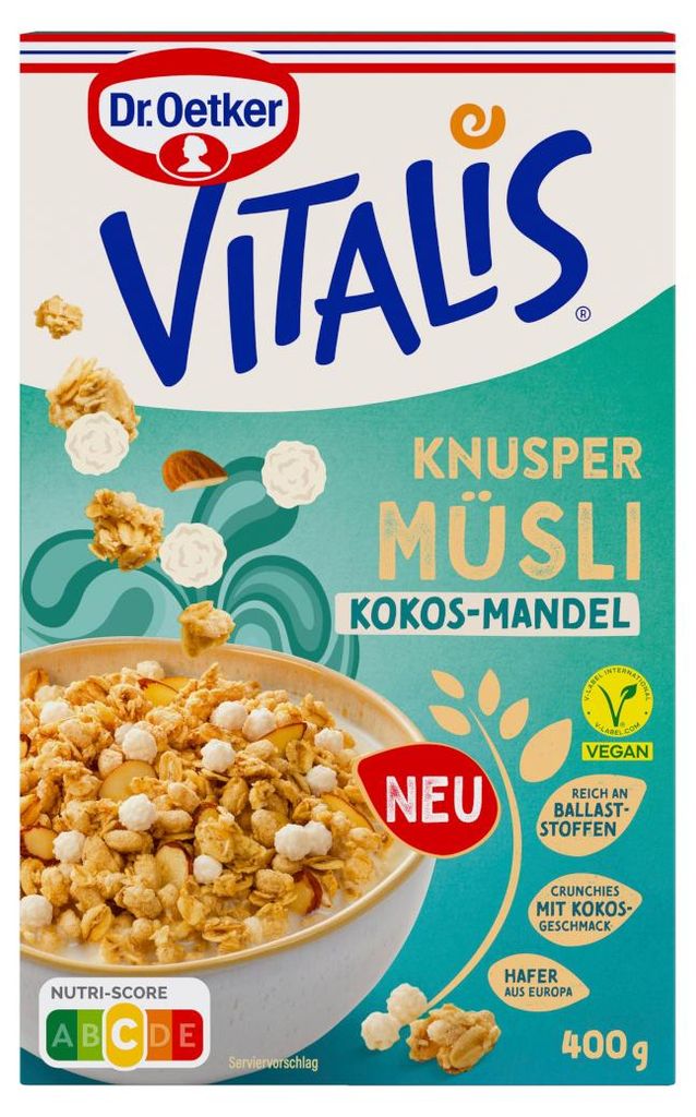 Dr. Oetker Vitalis Knusper Müsli mit Kokos Mandel Packung Produktbild 