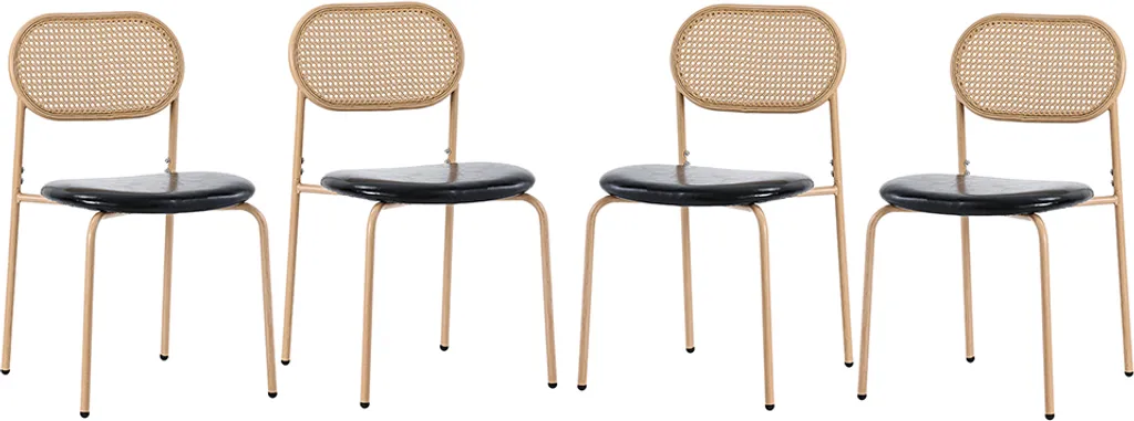 Sweiko Lot de 4 Chaises de Salle à Manger en Rotin et Métal Noir et Brun
