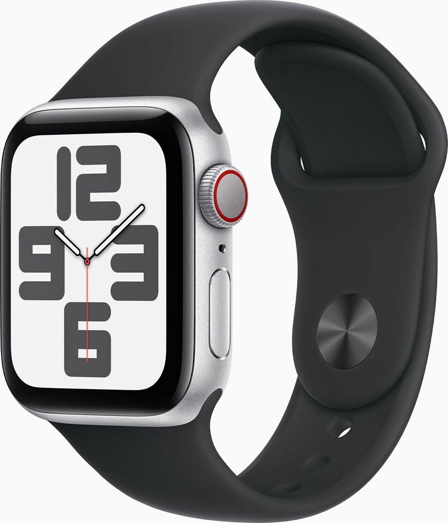 A close-up studio shot of an Apple Watch SE.