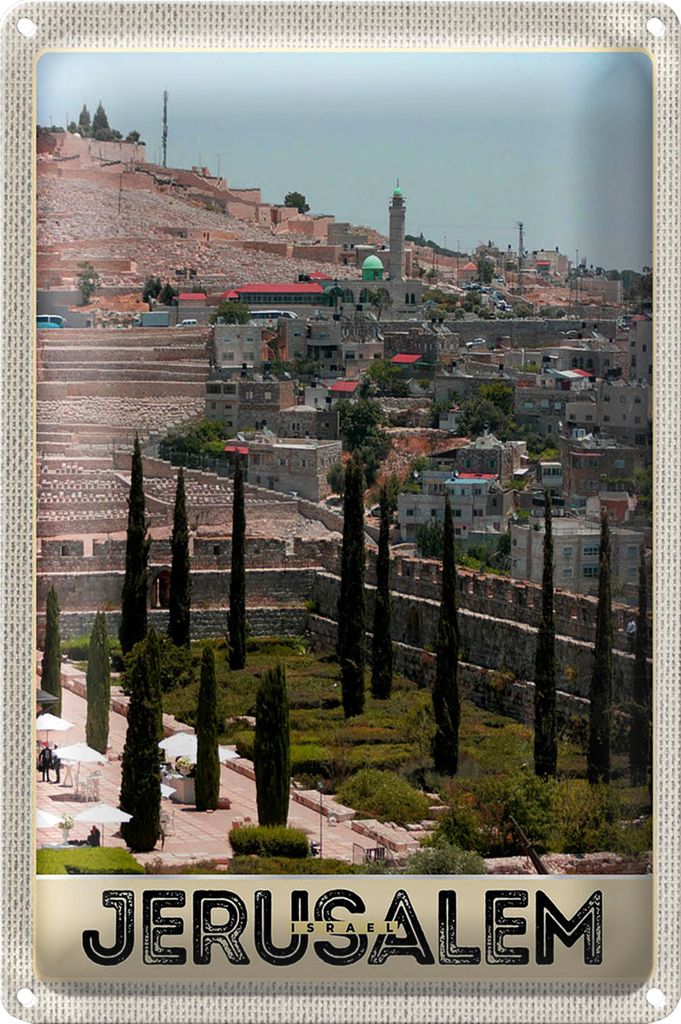Blechschild Reise 40x30cm Jerusalem Israel Stadt Garten