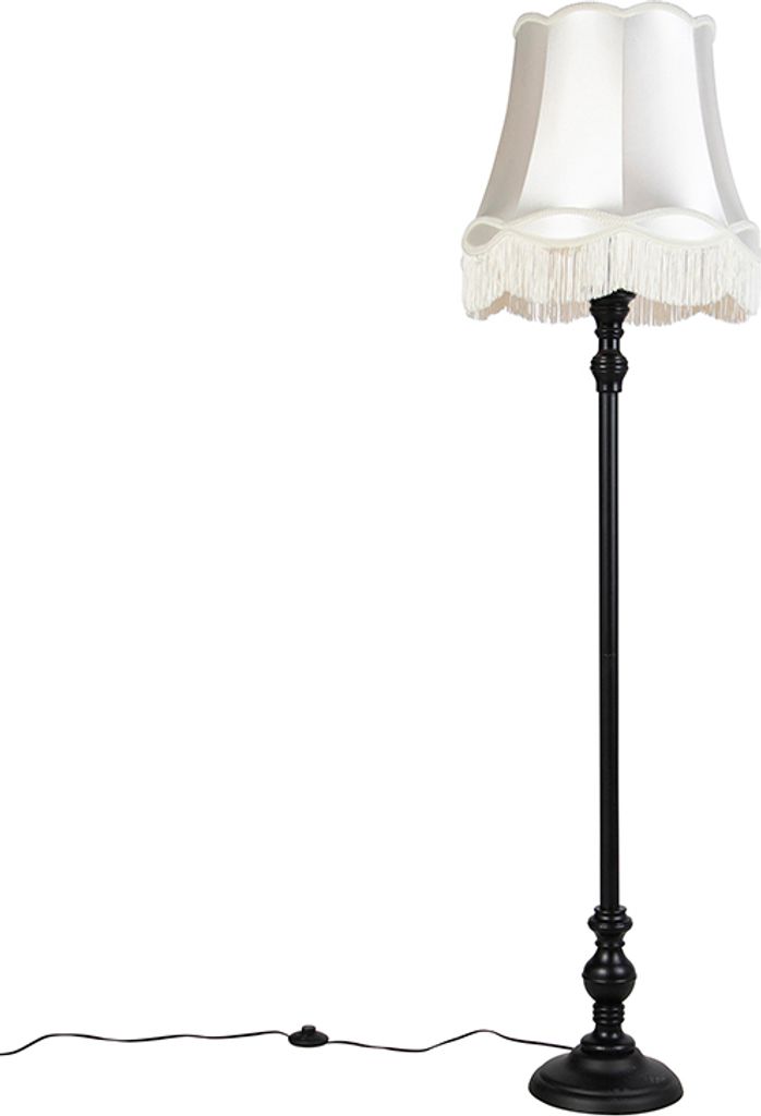 Qazqa Vintage Stehleuchte mit Schirm, Stehlampe - Classico - Crème, Holz, max. 40W, Geeignet für LED, 166cm, Ideal als Küche lampe, Schlafzimmer...
