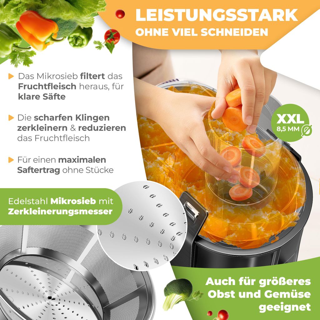 KESSER® Entsafter für Obst & Gemüse Edelstahl 1100W, 3