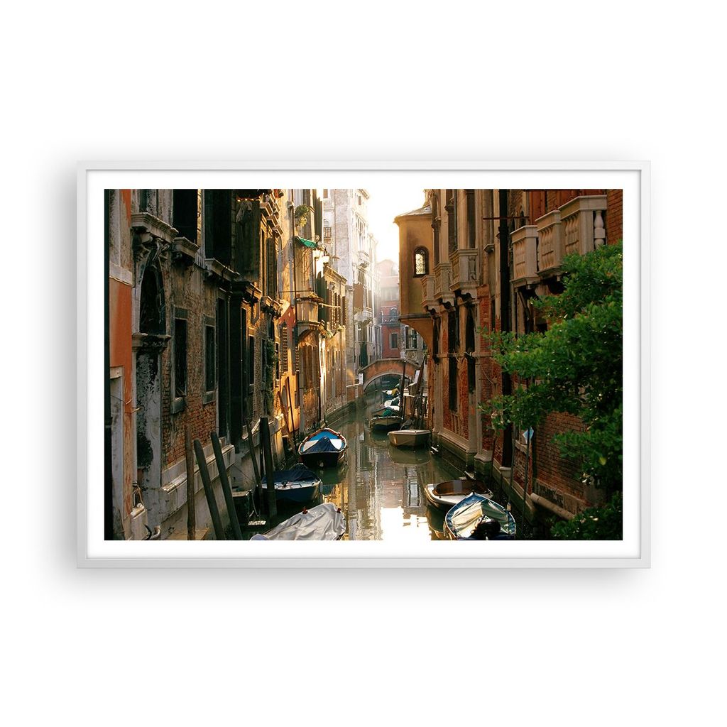 Gerahmtes Poster - Weißer Rahmen - Venedig Brücke Wasser Haus - 100x70 cm - Wand Bild - Wanddeko - Wandbilder - Wandposter - Bilderrahmen - Bilde...