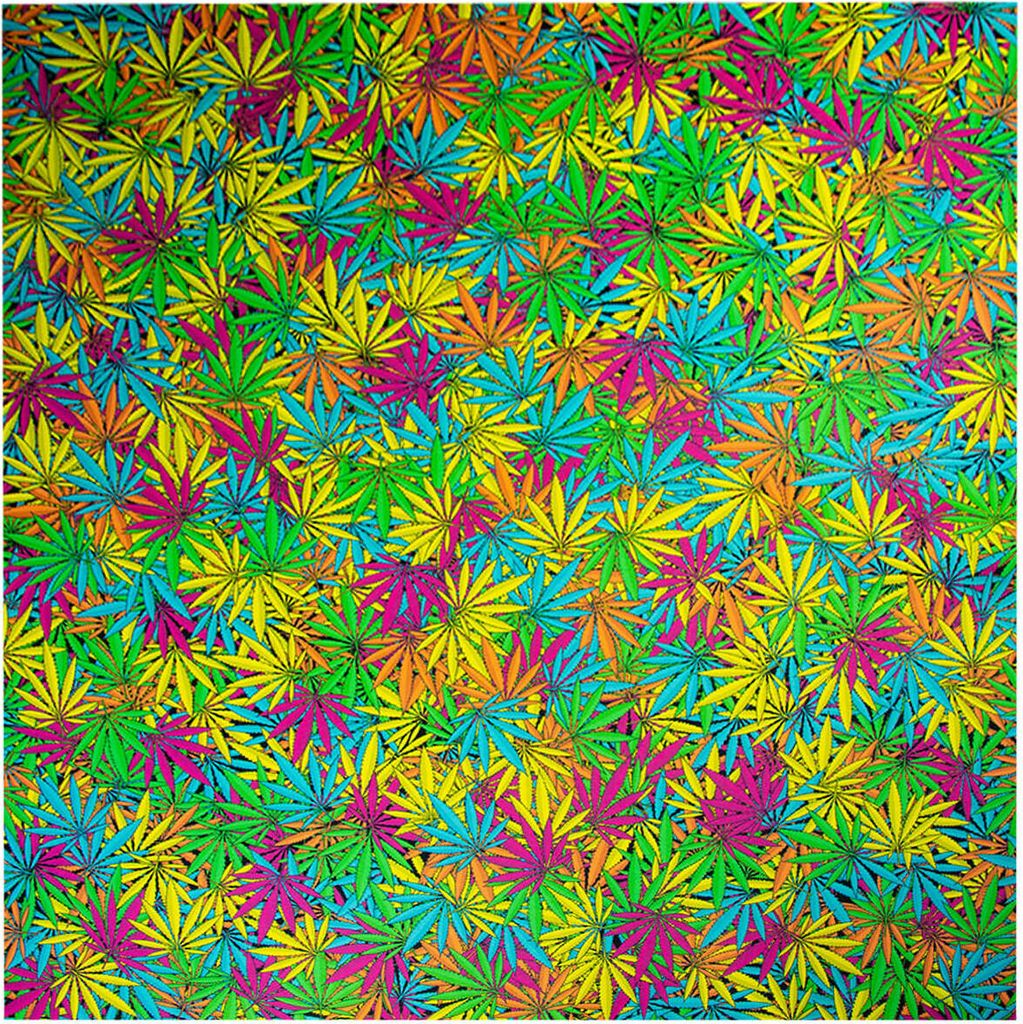 PSYWORK Schwarzlicht Bodenbelag Läufer Neon "Sweet Weed", 1,5x1,5m