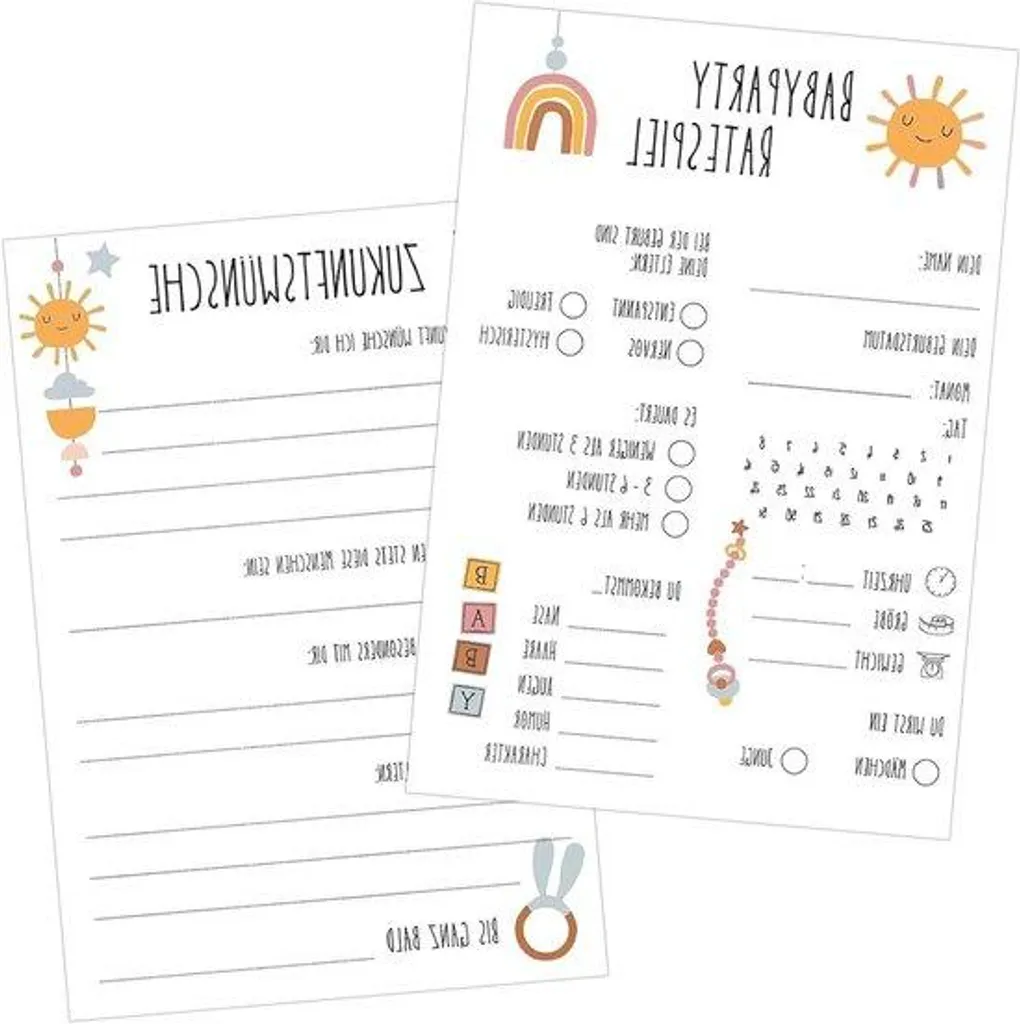 Set de 20 cartes de jeu devinettes pour baby shower et gender reveal