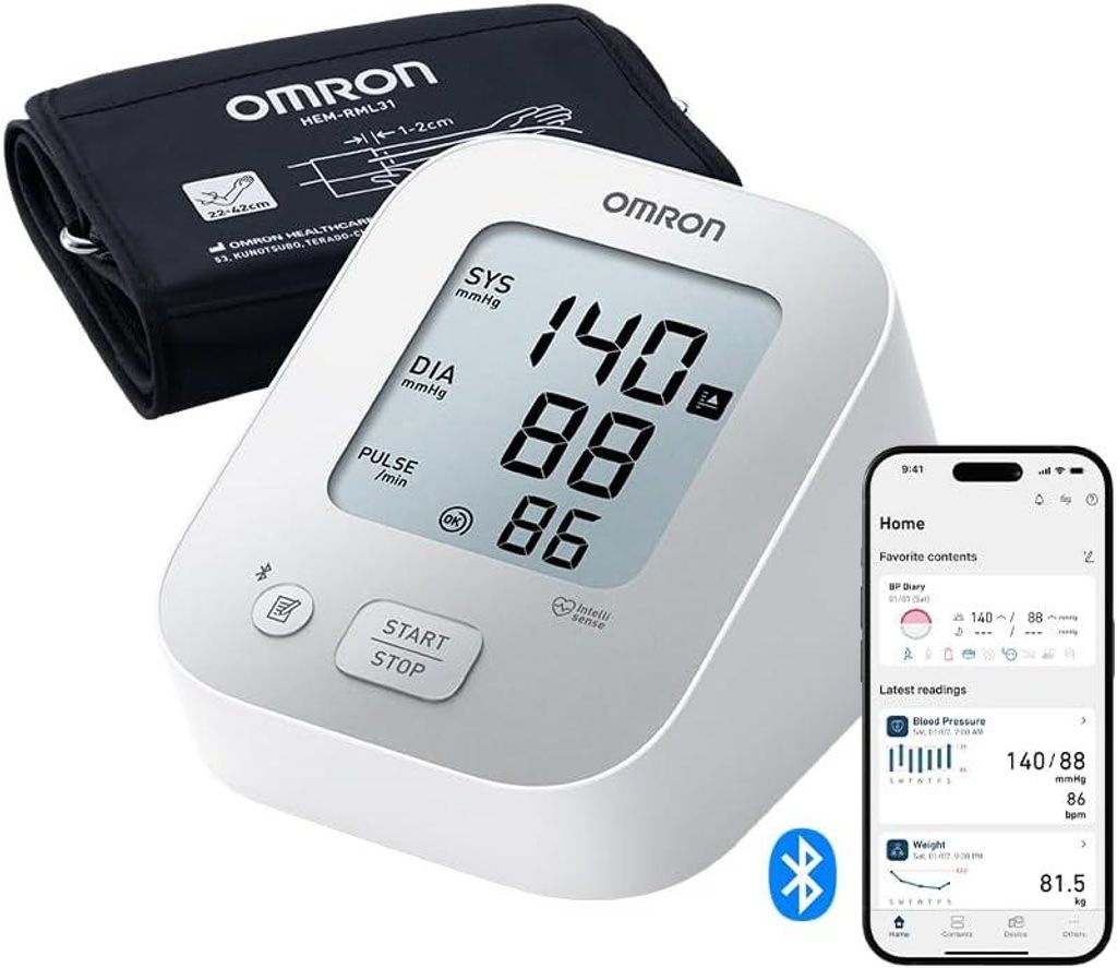 Omron Blutdruckmessgerät Gesundheit X2 Connect App Klinisch validiert Oberarm Blutdruckmessgerät