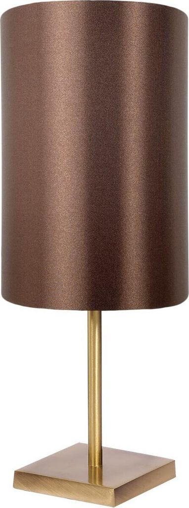 Nachttischlampe Echt-Messing Stoff E27 Ø 14 cm 38,5 cm hoch in Bronze hell Braun rund Modern Tischleuchte