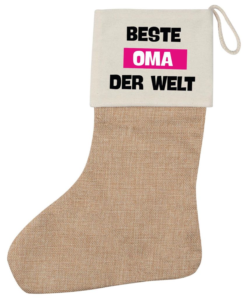 Huuraa Weihnachtsstrumpf Beste Oma der Welt Beige Jute Kaminstrumpf Geschenkidee