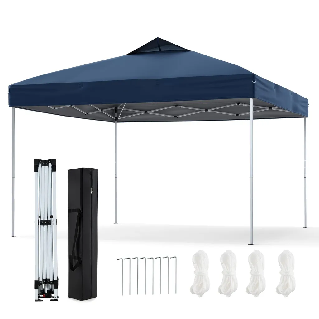 Gazebo da Giardino COSTWAY 3x3m Blu Marino: Gazebo Pieghevole Impermeabile