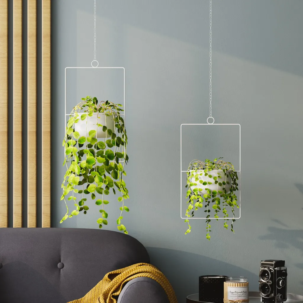 Pot décoratif robuste en métal blanc - Solution déco durable 40 cm haut