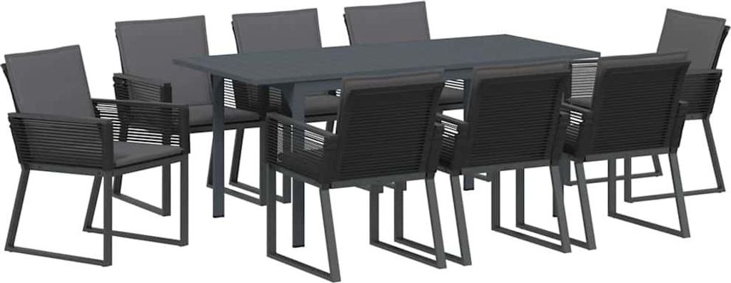 SYFAX Garten Essgruppe 9 pcs Anthrazit Stahl und Poly-Rattan