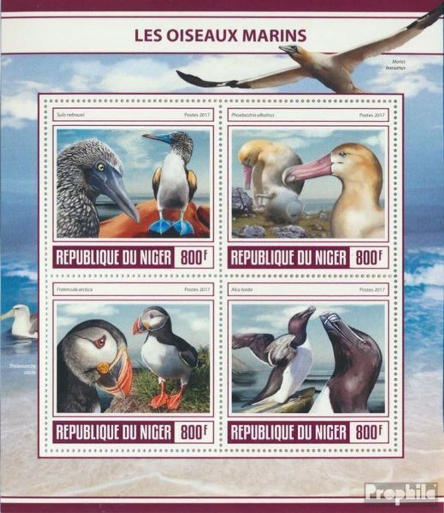 Briefmarken Niger 2017 Mi 5012-5015 Kleinbogen (kompl. Ausg.) postfrisch Seevögel