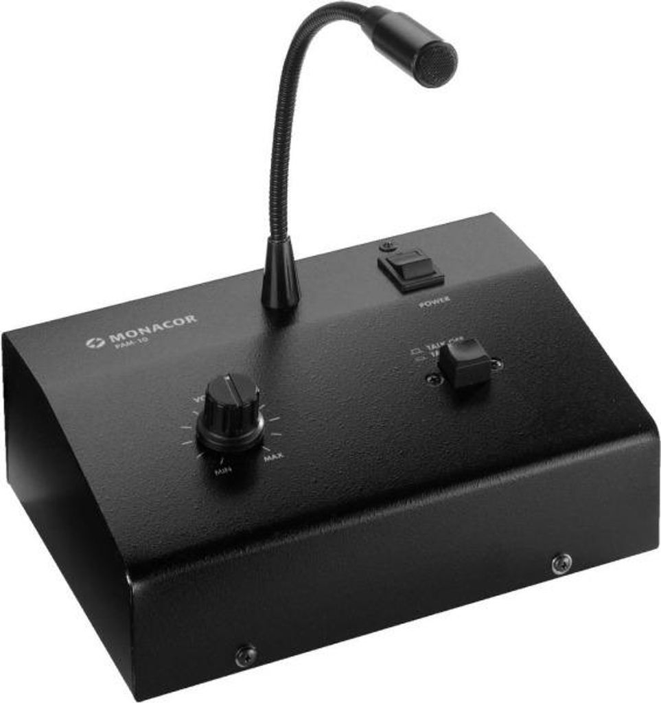 MONACOR ELA-Verstärker m. Kommando-Mikrofon 10W 1Kanal 80-12000Hz sw PAM-10