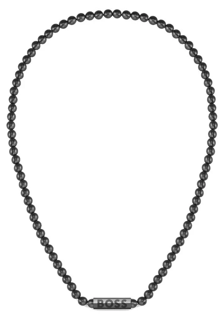 Collier perles noires homme en acier inoxydable - Bijou de cou Sphere