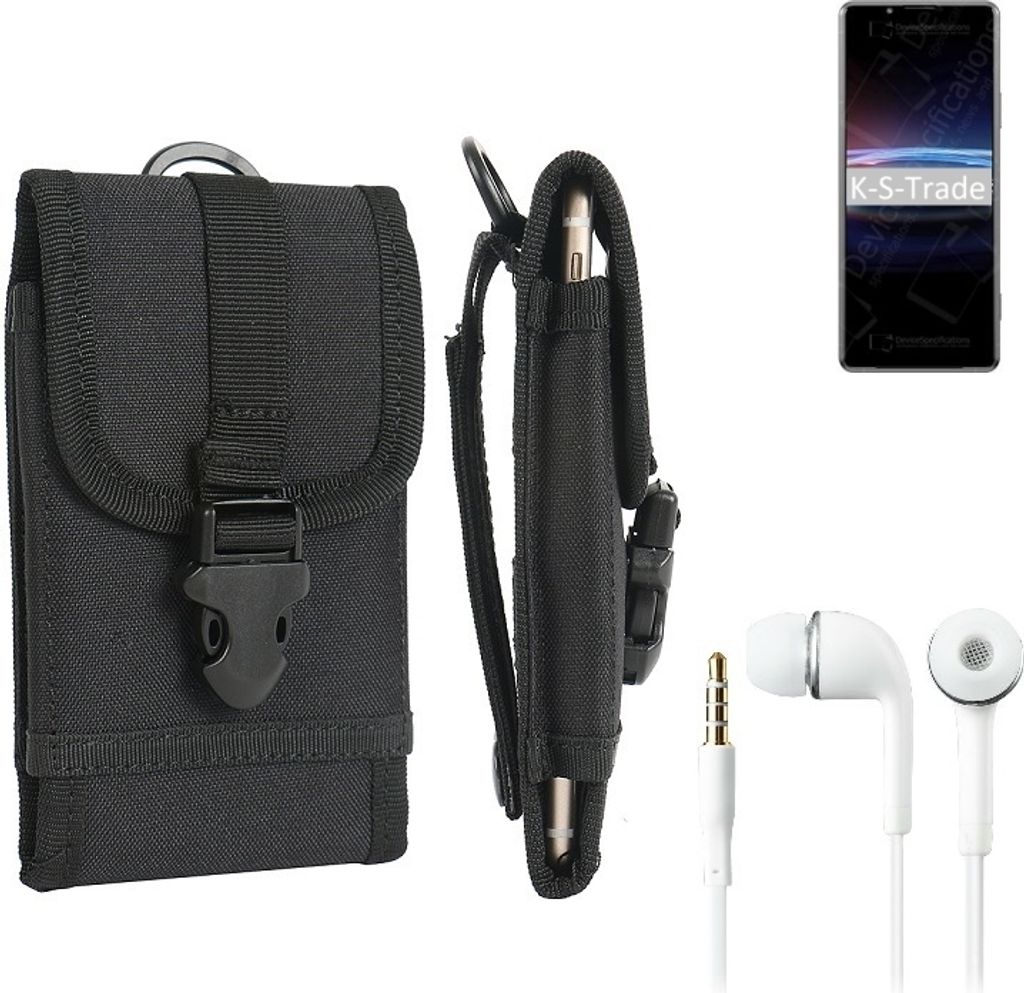 K-S-Trade Holster Schutz Hülle kompatibel mit Sony Xperia PRO-I Gürteltasche Handy Hülle Tasche outdoor Seitentasche schwarz 1x + Kopfhörer