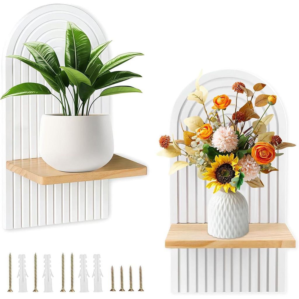 Deko-Wandregal 2 Stück Holz Boho Wanddeko Holzregal Wand, Robustes Boho Regal Wall Decoration Elegante Deko für Wohnzimmer Schlafzimmer Kinderzimmer