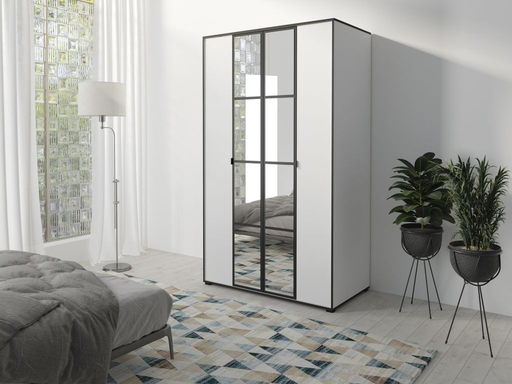 Easy4You OSLO I Weiß Schiebetürenschrank Kleiderschrank 120x206x65 cm mit Spiegel - Schlafzimmermöbel, Aufbewahrung – Mehrzweckschrank mit Kle...