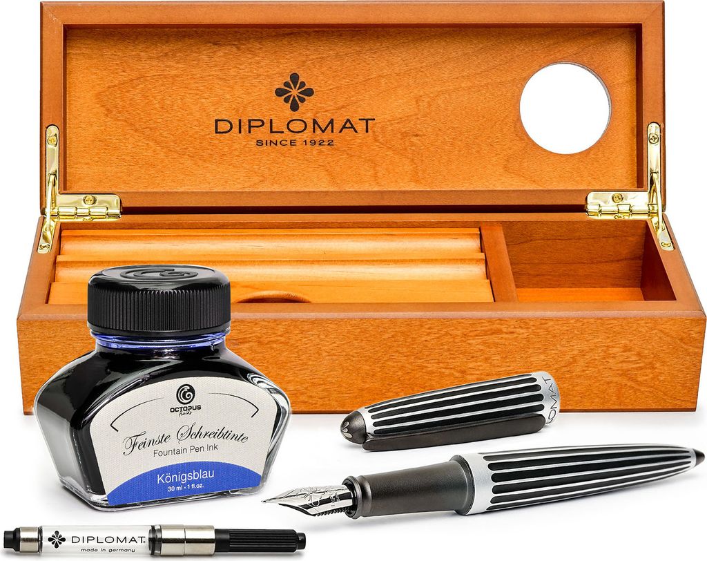 Füllhalter Set Diplomat Aero Stripes Black mit Tinte, Produktbild 