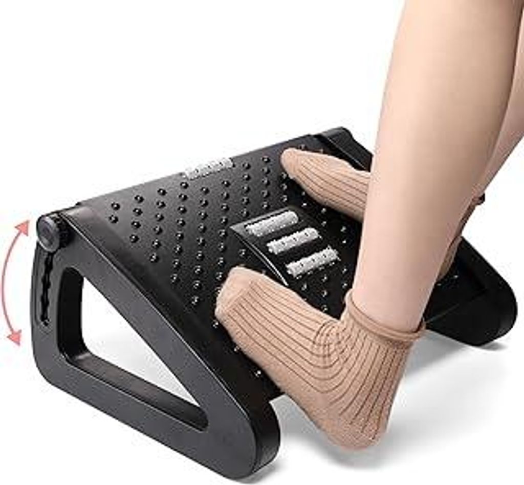 Fußstütze Schreibtisch, Höhenverstellbare Fußbank Ergonomischer Fußablage, Rutschfeste Fußablage mit Massage Funktion, lindern Bein Knie und ...