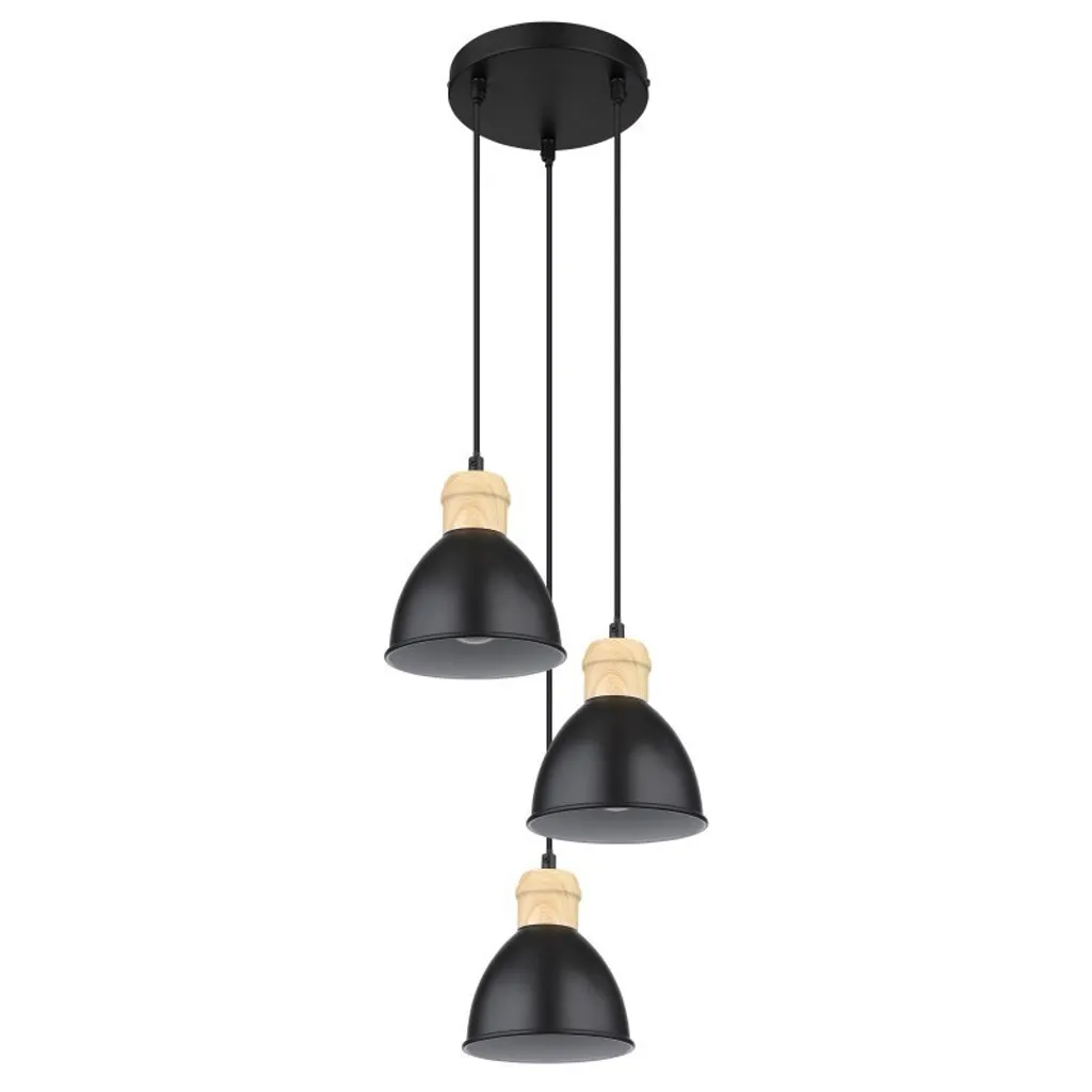 Lampadario Moderno Metallo Nero Legno D 20 cm Design Scandinavo