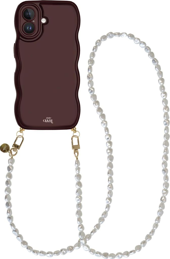 Glossy Wavy Cord Hülle Burgundy - Pearlfection (Lange Handykette) - Kompatibel mit iPhone 17