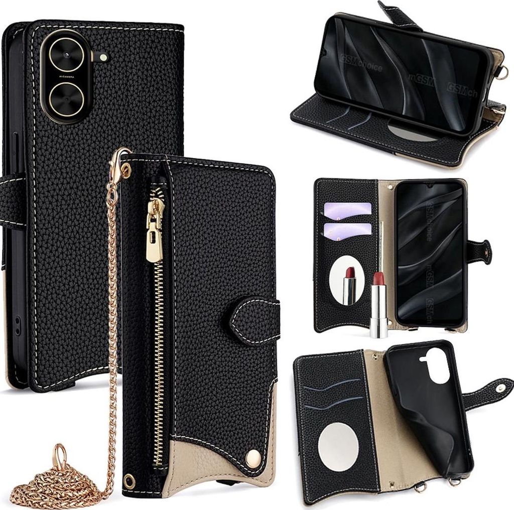 Für Xiaomi Redmi A5 4G Design Crossbody Chain Kunstleder Schutz Tasche Schwarz