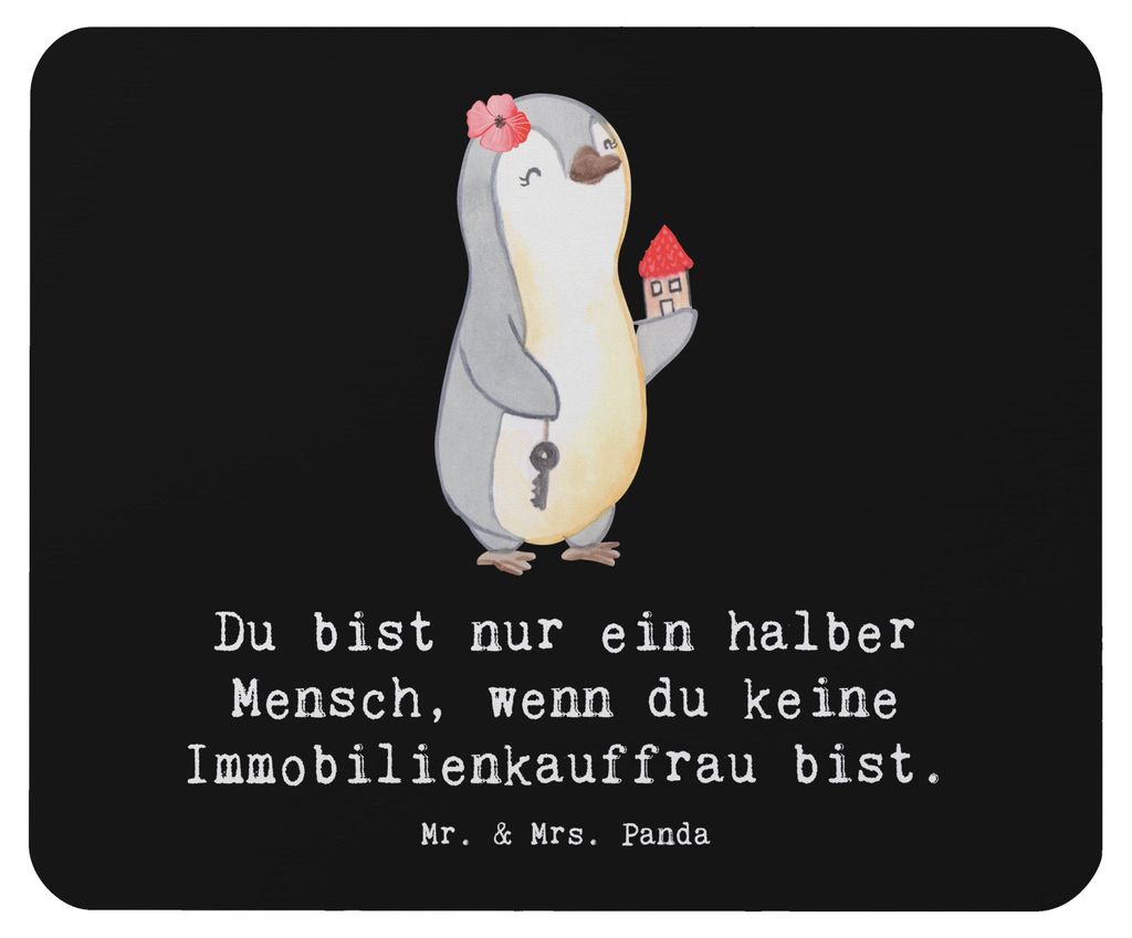 Mr. & Mrs. Panda Mauspad Immobilienkauffrau Herz - Schwarz - Geschenk, pc, Mousepad, laptop, Ausbildung, Spruch, Mouse Pad, Immobilienmaklerin, mou...