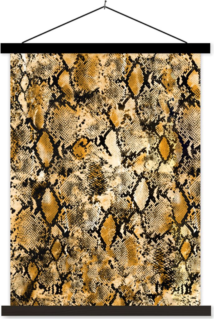 MuchoWow Textilposter Tierhaut - Schlange - Gold 40x53 cm mit schwarzem Rahmen - Abbildung