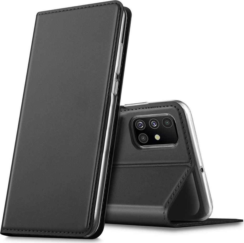 Conie Ultra Slim Klapp Tasche für Samsung Galaxy A71 Kartenfach Hülle Rundumschutz in Anthrazit / Grau