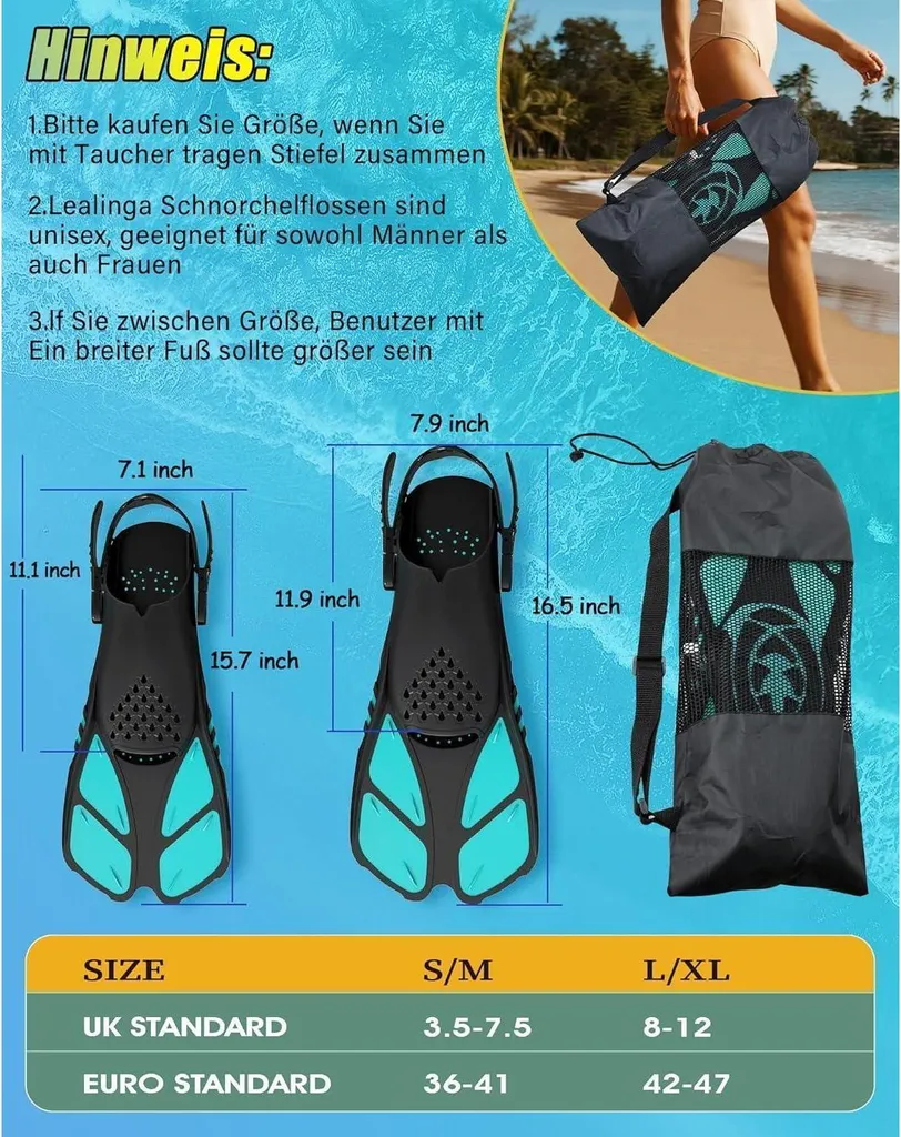 Palmes de natation réglables Lealinga Vert foncé avec sangles souples